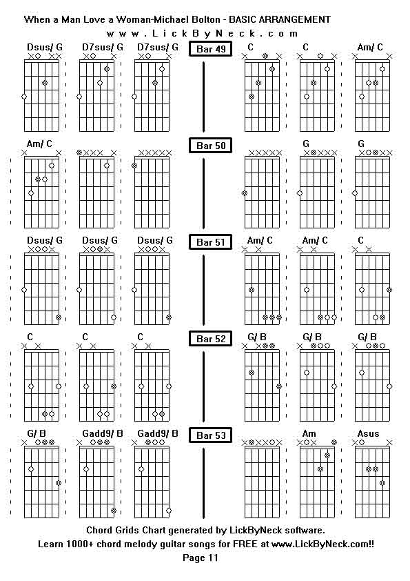 Chord Grids Chart of chord melody fingerstyle guitar song-When a Man Love a Woman-Michael Bolton - BASIC ARRANGEMENT,generated by LickByNeck software.